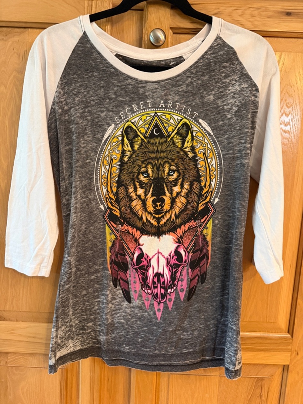 Affliction Grey & White Wolf Graphic Tee Size Large New